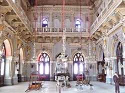 Mahal also includes a Darbar hall built in the 19th century and decorated with wooden chairs and a silver throne.